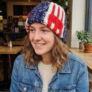 Handmade Crochet USA Patriotic Adult Beanie New